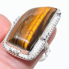 Brown Tiger Eye Gemstone Handmade 925 Sterling silver Jewelry Ring Size-8 US 
