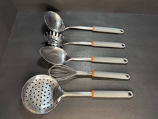 Stainless Steel Kitchen Utensils Silicone Handles 5pc Set Excellent Condition