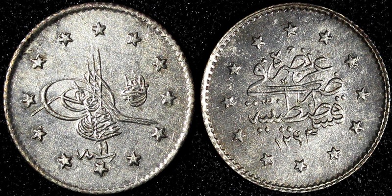 Turkey Abdul Hamid II Silver AH1293 Year 11 (1886/7)1 Kurush UNC KM# 735 (174)