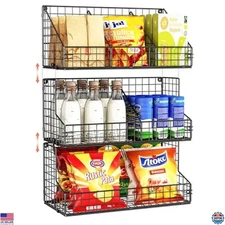 X-cosrack 3-Tier Stackable Snack Organizer - Wall-Mounted Wire Basket for Pantry