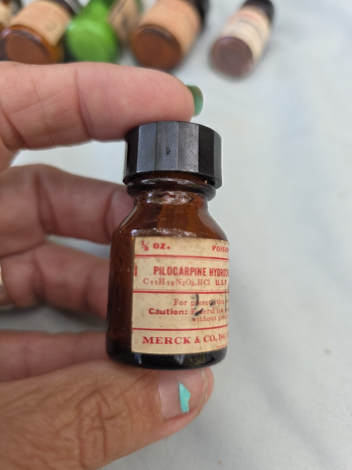 Merck & Co. glass bottle pilocarpine hydrochloride Vintage Set Of 2