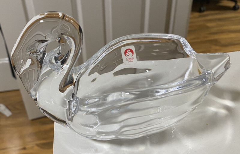 Vintage Japan Sasaki Crystal Swan Trinket Candies Dish