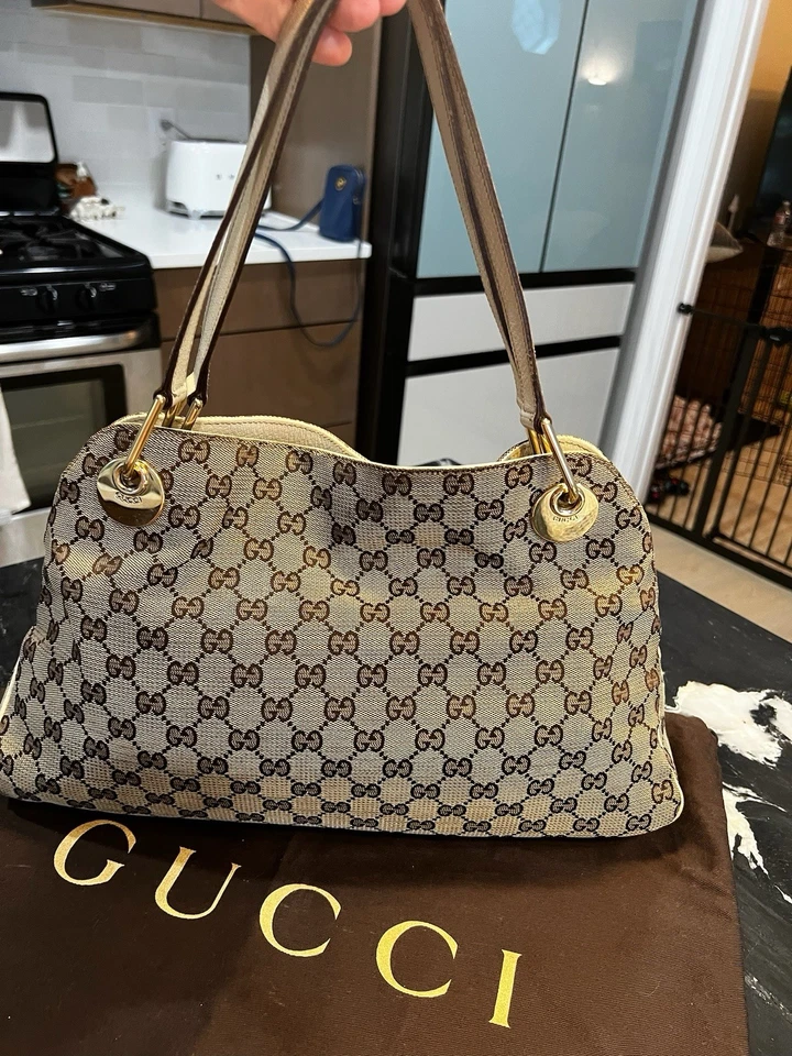 Gucci GG Monogram Canvas Shoulder Bag Handbag Beige/Brown W/DustBag Authentic - Image 2 of 4