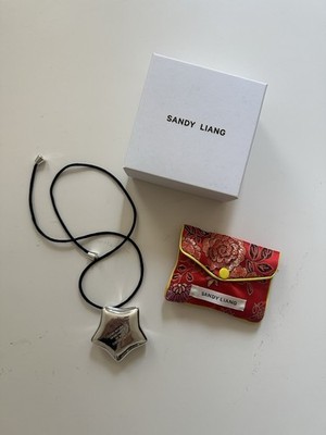 Sandy Liang Star-Shaped Silver Locket Pendant Necklace Signed Cord Chain