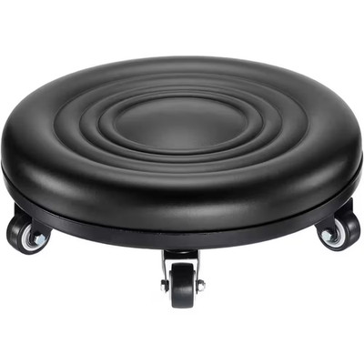 Low Rolling Stool Chair with PU Leather Seat, 360 Swivel Wheels, Shock Absorbing
