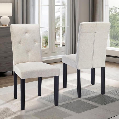 VECELO Dining Chairs Set of 2 Solid Wood Legs & High Back for Kitchen Beige