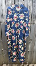 Christian Dior Zip Robe House Coat Vintage Sz Large Floral Cotton