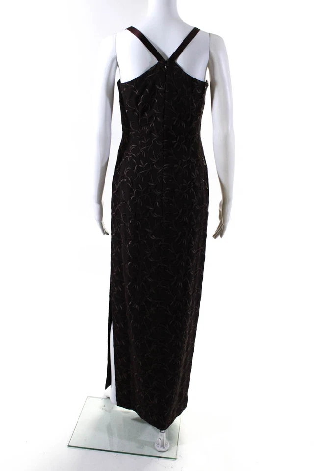 Nicole Miller Womens Square Neck Floral Embroidered Maxi Dress Brown Size 4 - Image 3 of 4