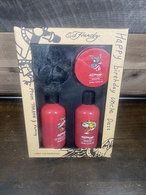 Ed Hardy Every Day Bath Essentials Mens 4 Pc Gift Set Shower Gel Lotion Scrub