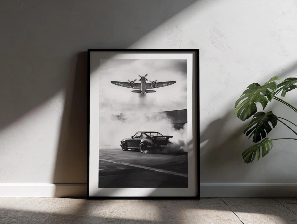 Póster Porsche 964 Turbo, arte de pared de coche en blanco y negro, decoración cinematográfica de garaje Foto 3 de 4