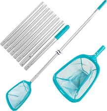 Heavy Duty 11.5ft Pool Leaf Skimmer with 8-Section Pole and Deep Mesh Net