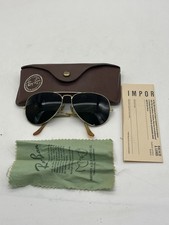 Vtg Bausch  Lomb USA Ray-Ban Aviator 58-14 Gold Green Lens Sunglasses w/ Case