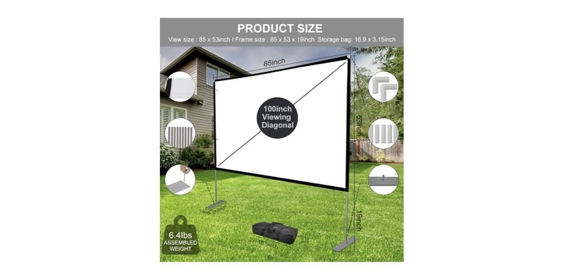 Outdoor Projector Screen with Stand 100 Inch: Portable Projection Screen
