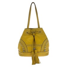 Prada Leather Triangle Logo Shoulder Bag Women Yellow One Size