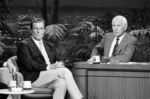 Actor Roger Moore with host Johnny Carson on May 1 1991 Old TV Photo