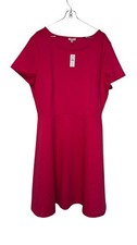 Talbots Women Midi Dress Short Sleeve A-Line Stretch Casual Hot Pink Size 16 NWT