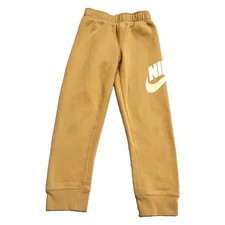 Nike Boys Beige Logo Fleece Jogger Pants 6-7 Years Elastic Waist