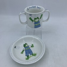 Kelly B Rightsell Childs Sweet Boy Bowl  2 Handled Cup Mug Frog Dragonfly