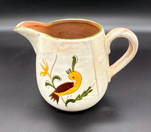 Vintage Stangl Lanning Pitcher Creamer Pottery Yellow Bird Hand Painted Rustic