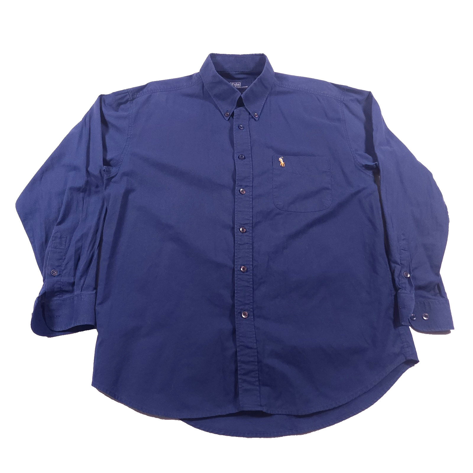 Vintage Polo Ralph Lauren Button Shirt Mens Large Navy Blue Preppy Oxford 90s