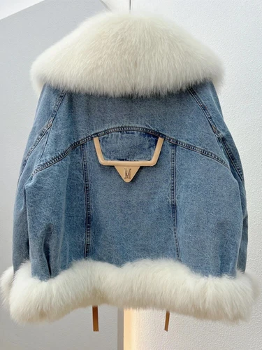 Winter Streetwear Real Fur Collar Coat Women Elegant Outerwear Fashion Jacket - Picture 3 of 26