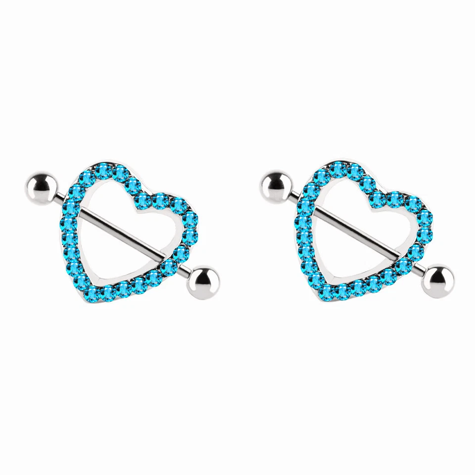 Piercing corporal anillo protector pezón corazón amor multi cristal acero quirúrgico 2 piezas Foto 4 de 4