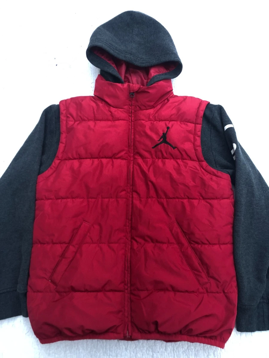Nike Jordan HBR Boys Large Red Full Zip Hooded Puffer Jacket