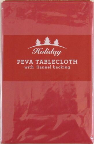 Solid Red or Green Color Vinyl Flannel Back Tablecloth Var Sizes - Picture 4 of 7