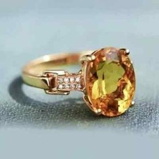 2Ct Oval LabCreated Yellow Citrine Halo Engagement Ring 14k Yellow Gold Plated