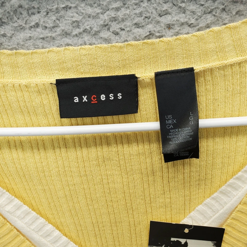 Suéter Axcess Mujer Grande Amarillo Tejido Ligero Manga Larga Cuello en V Pullover Foto 4 de 4