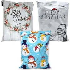 10x13 Merry Christmas Combo! Santa, Snowmen and Wreath Poly Mailers, Festive Gra