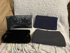 Vintage Lot of 4 Evening Bags Beaded Satin Velveteen 60 s-90 s Black Snap Close