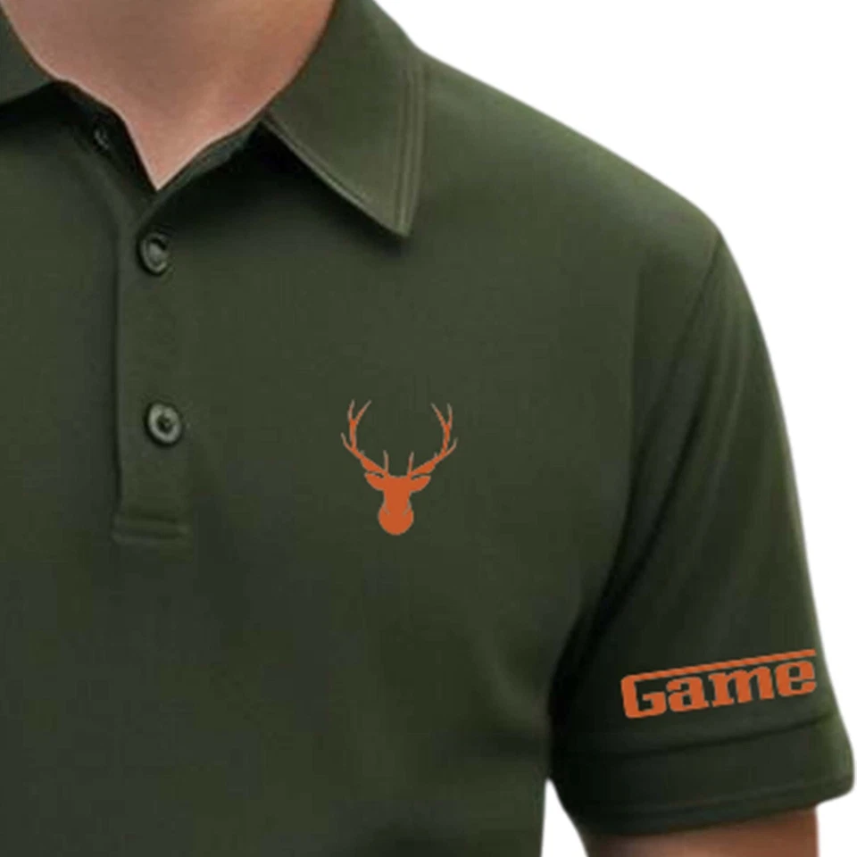 Mens Game Stag Logo Printed Short Sleeve Polo Shirt - Hunting Camping Top - Image 3 of 3