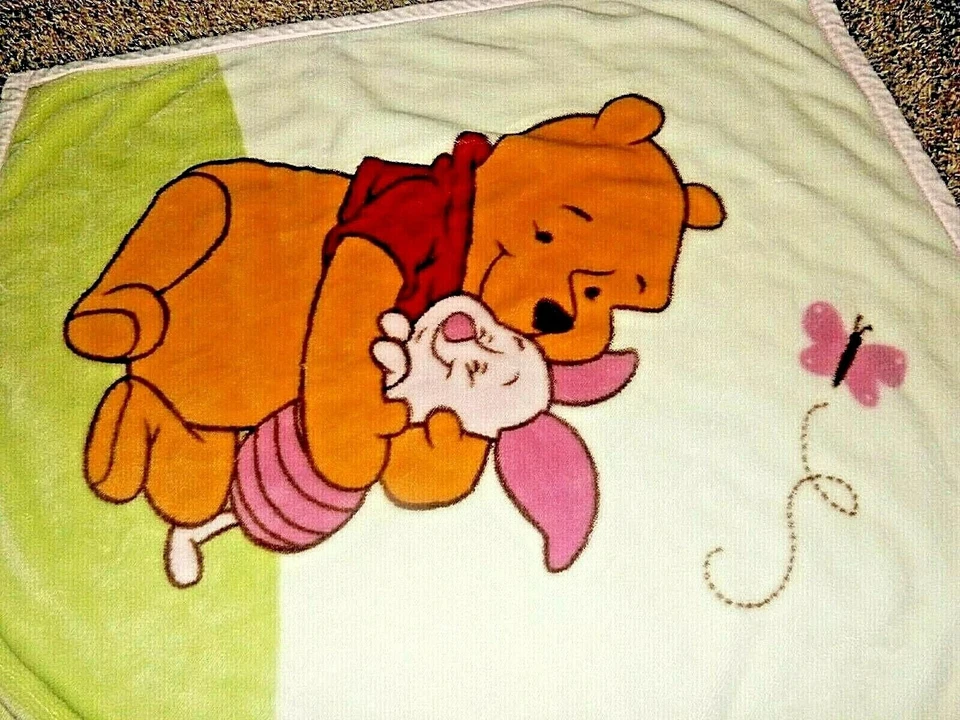 9C Vintage Kidsline Winnie the Pooh Piglet Minky Peluche Acrílico Cuna Manta Foto 2 de 4