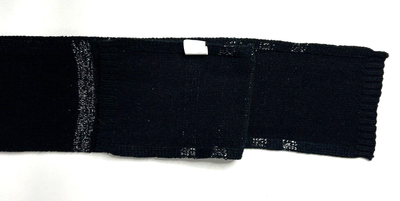 Thin Knit Black Rectangular Scarf with Silver Met… - image 5