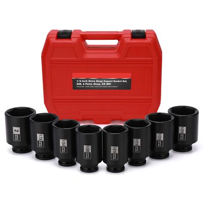8PCS 1/2''Dr. Deep Impact Socket Set-SAE, 1-9/16'' to 2'', 6-Point CR-MO