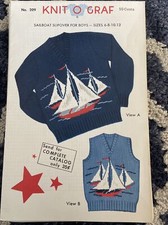 Knit-O-Graf 209 Vintage Boys Sailboat Sweater Knitting Pattern New