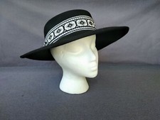 Vintage LANCASTER Black 100 Wool Hat With Black/White/Gray Cloth Ribbon