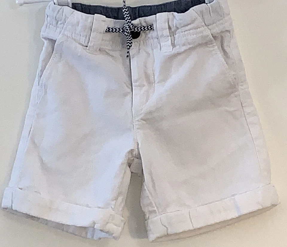 Pantalones Cortos Gymboree Bebé Niña 12-18M Blanco Mezcla de Lino Cintura Ajustable Corbata Frontal Foto 2 de 4