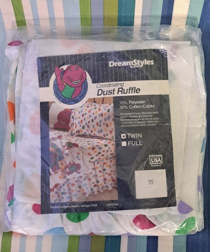 Vintage 1992 Barney JC Penney TWIN Dust Ruffle Bed Skirt Polka Dots BIN14