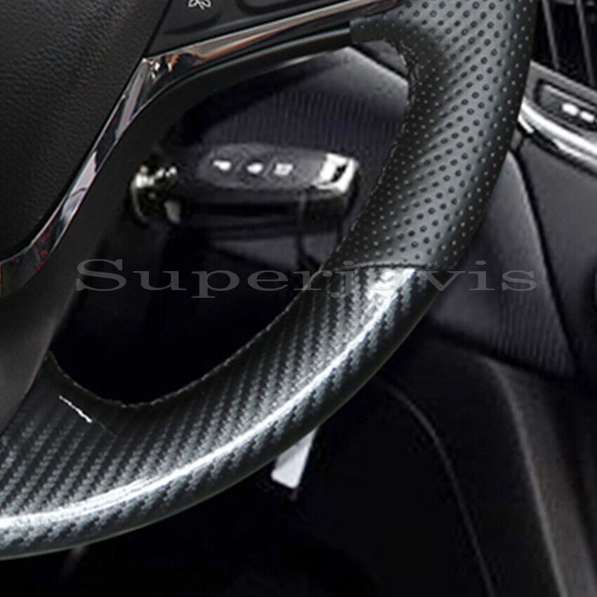 Cubierta de volante de fibra de carbono y cuero negro puntada para Chevrolet Cruze Foto 4 de 4