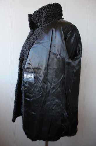 Black natural Persian lamb fur jacket, karakul coat, vintage, size L, for women - Picture 17 of 21