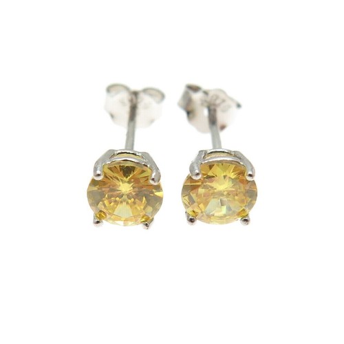 3CT Round Cut Lab Created Solitaire Citrine Stud Earrings 14k White Gold Finish - Picture 3 of 5