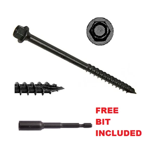 BLACK LANDSCAPE HEX HEAD FIXING SCREWS SLEEPER DECKING TIMBERFIX +FREE DRIVE BIT