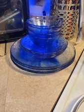 Bormioli Rocco Glass Clear And Blue Swirled 12 Piece Dinnerware Set