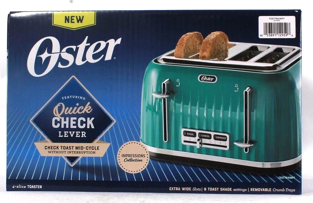 Oster Impressions Collection Quick Check Lever Teal Color 4 Slice Toaster