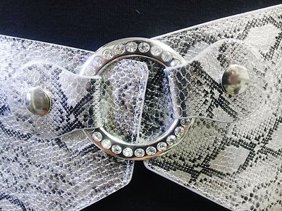 Silver Elastic Waist Snake Skin Design Belt W/Rhinestones  display picture 2