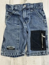 Vintage Lee Pipes Denim Jean Shorts Embroidered Blue Boys Youth Size 5 reg Y2k