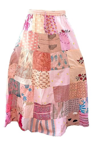 Gonna Lunga Maxi Indiana Rayon Vintage – Patchwork Hippie Boho Zingara – Taglia Unica