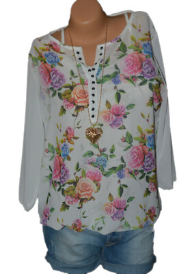 Italy Moda Tunika Shirt Top Bluse Geblümt 2 Lagig mit Untertop N°70